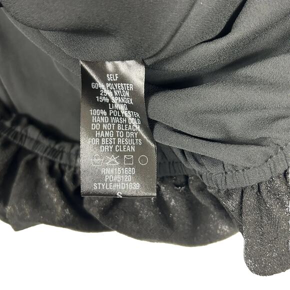 STORIA Women’s Sz S Black Jacquard Mini Dress Spaghetti Strap Bubble Hem Shimmer - Picture 15 of 15